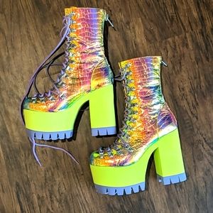 Dolls Kill Club Exx Iridescent Platform Boots